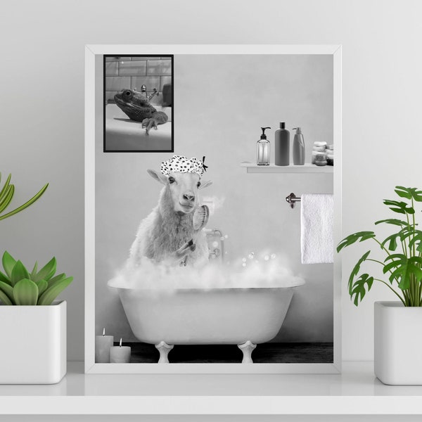 Sheep in Bathtub, Funny Bathroom Printable, Bathroom Humour, Sheep Gifts, Cute Sheep, Funny Animal Art, Kids Bathroom Wall Art, Download