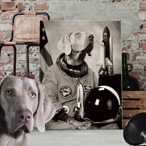 Custom Pet Astronaut, Funny Pet Portrait, Space Pet Portrait, Personalised Pet Gift, Animal on Human Body, Pet Room Decor