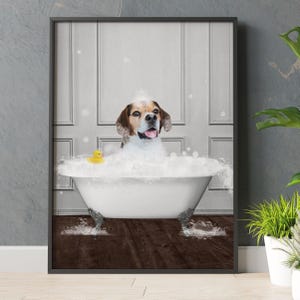 Custom Pet Portrait, Pet in Bathtub Wall Art, Personalised Pet Gifts, Dog from Photo Artwork, Custom Pet Bathroom Portrait. Pet Bath Art