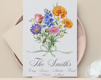 Custom Birth Flower Family Print, Personalized Month Flower Wall Art, Our Family Floral Poster, Unique Gift for Mom, Gift for Grandma