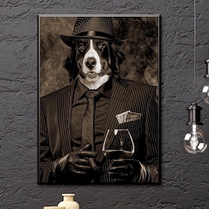 Gangster Pet Portrait, Custom Mafia Dog Portrait, Custom Cat Portrait, Funny Dog Portrait, Gangster Dog, Gangster Cat, Pet on Human Body