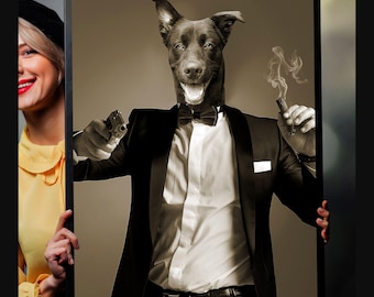 Gangster Pet Portrait, Custom Mafia Dog Portrait, Custom Cat Portrait, Funny Dog Portrait, Gangster Dog, Gangster Cat, Pet on Human Body