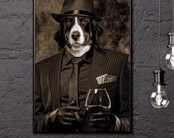 Gangster Pet Portrait, Custom Cat Portrait, Funny Dog Portrait, Gangster Dog, Gangster Cat