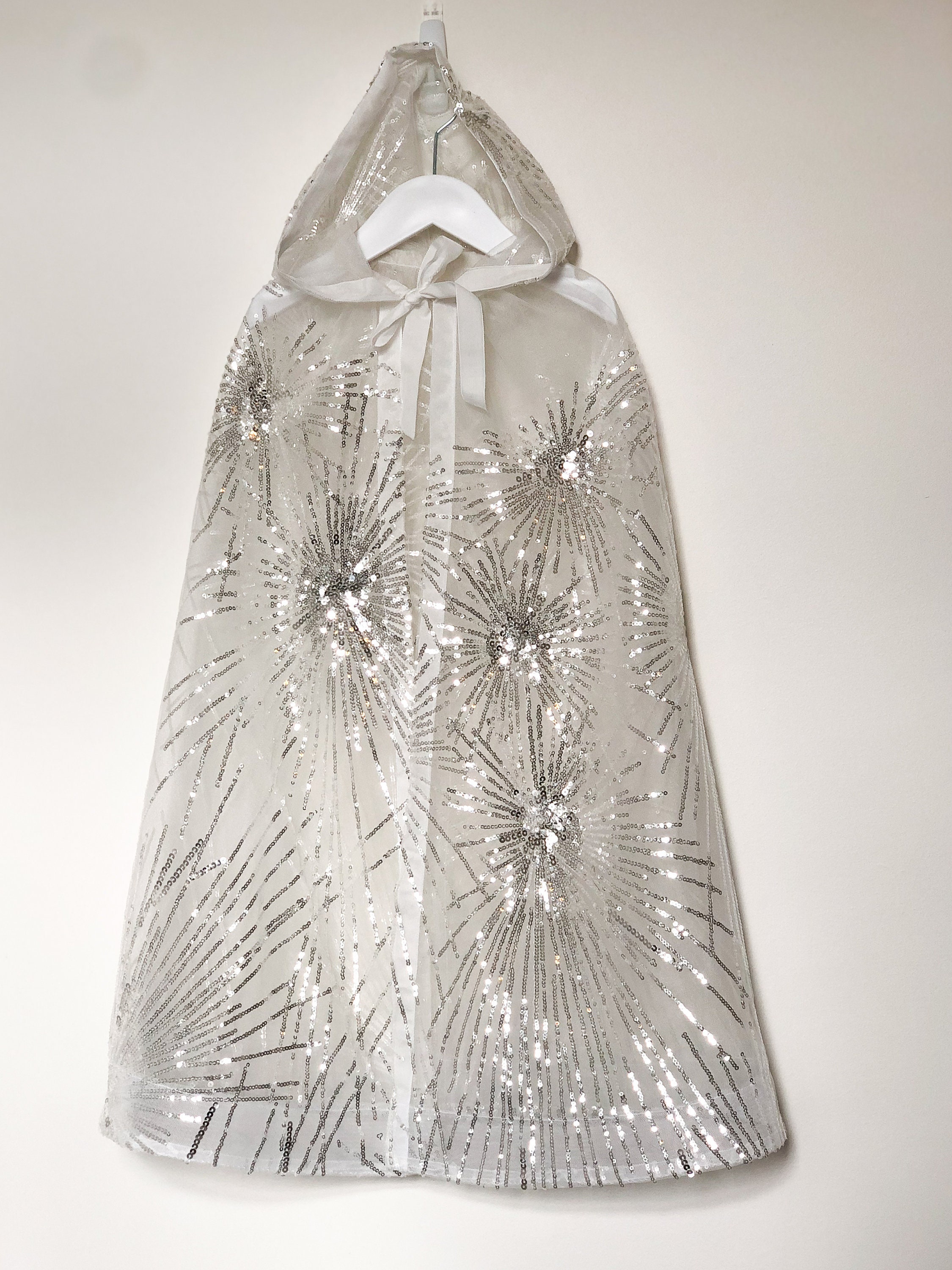 White Silver Sequin Cape Elsa Glitter Cape Snow Queen Etsy