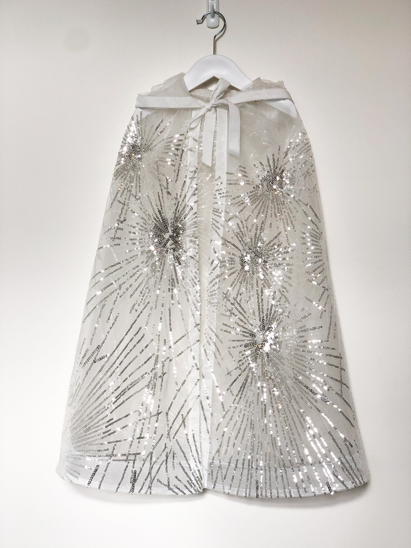 White Silver Sequin Cape Elsa Glitter Cape Snow Queen Etsy