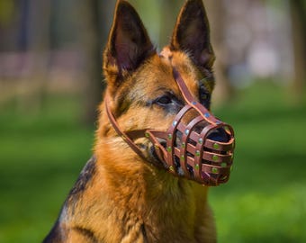Leather Basket Muzzle for German Shepherds - Adjustable, No-Bite Design