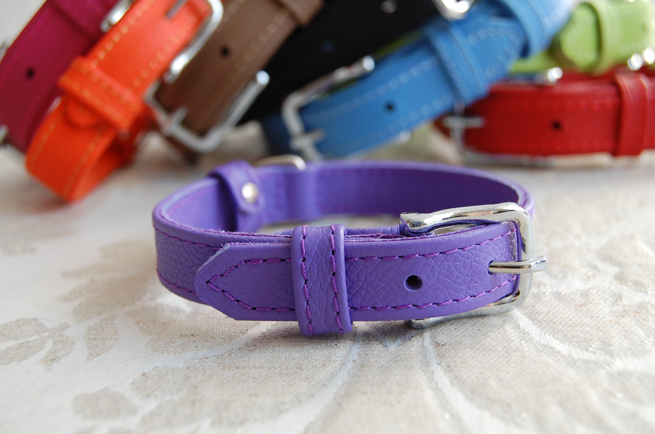 Purple Leather Dog Collar Personalized Dog Collar Leather Etsy