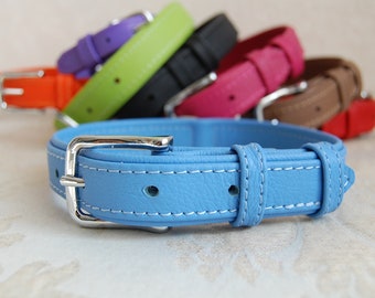 Blue Leather Collar, Dog Collar Blue Leather, Sky Blue Dog Collar, Soft Leather Dog Collar with ID Tag, Boy Dog Collar, Puppy Collar Blue