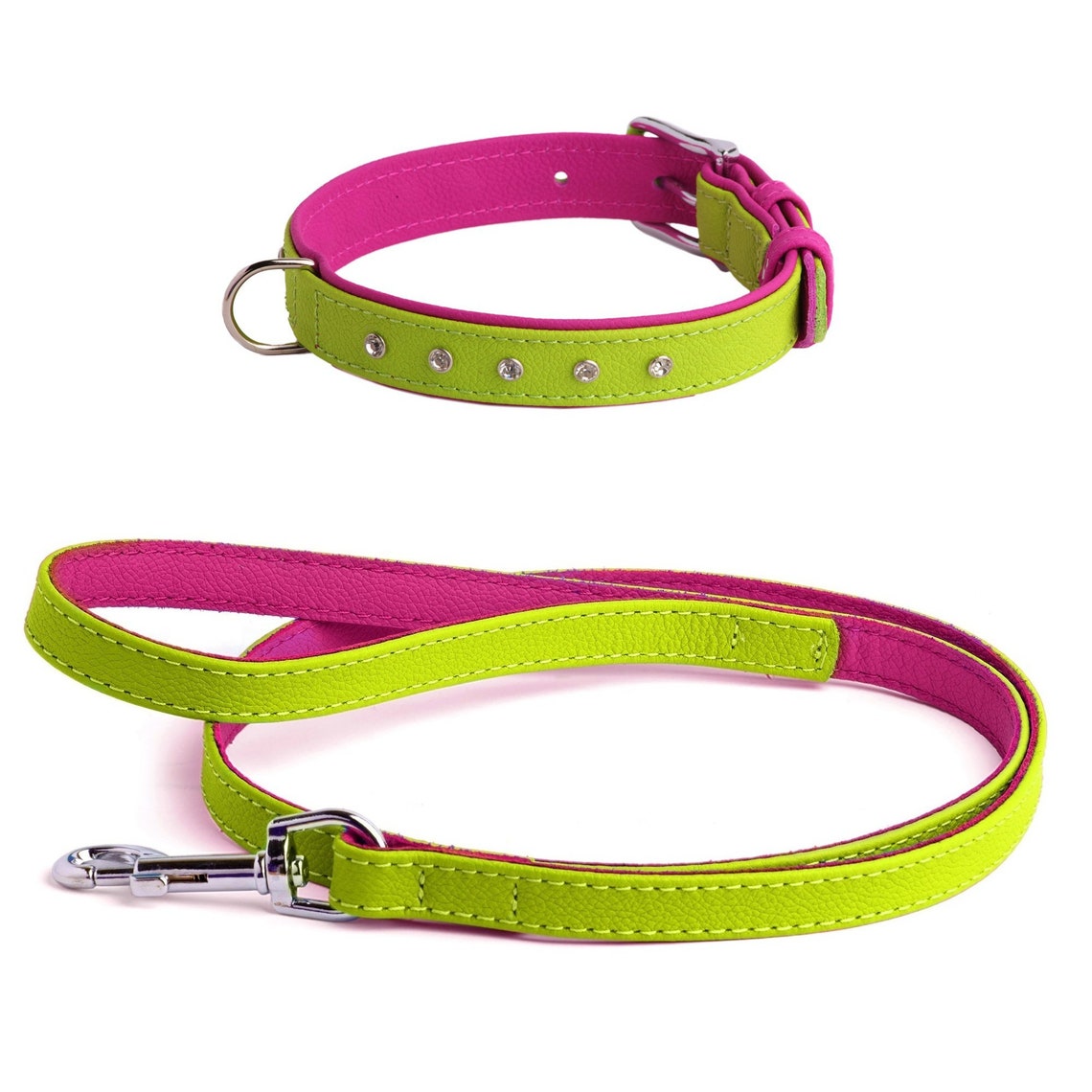 Dog Collar and Leash Set Leather Dog Collar Rhinestones and Etsy