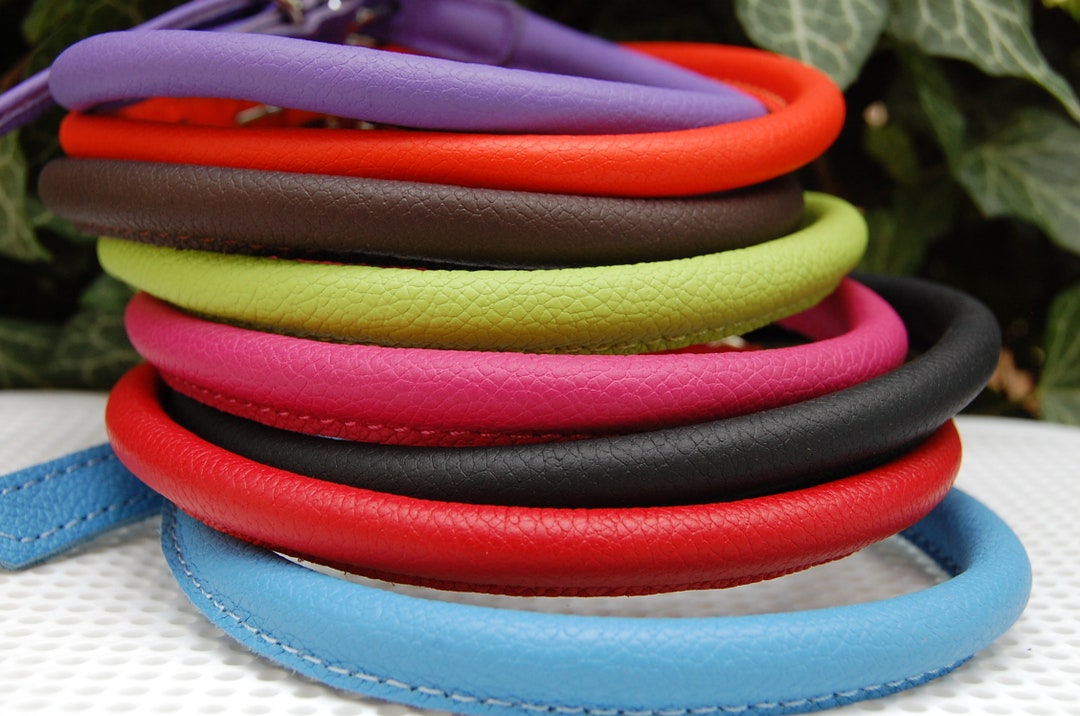 Rolled Dog Collar, Rolled Leather Dog Collar With ID Tag, Padded Pet Collars, Soft Leather Round