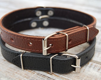 Leather Dog Collar with Felt Lining and ID Tag