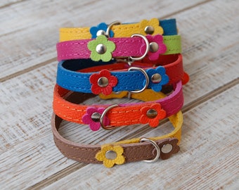 Leather Flower Dog Collar, XXS-Small, Soft Calf Leather