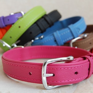 Collar de perro rosa personalizado, collar de perro de cuero rosa con placa de nombre, collar de perro chica, collar de perro hembra, rosa caliente niña collar collar de cuero