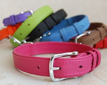 Personalized Pink Leather Dog Collar with Name Plate