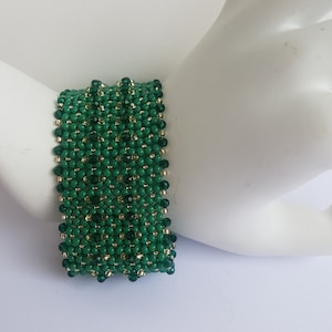 Bracciale da donna con perline verdi e oro MIYUKI con perline ricamate in cristallo smeraldo e perle BOHO, gioielli fatti a mano, intrecciati