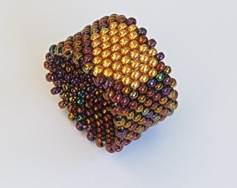 HEART Ring Pearl Ring Woman Man iridescent copper handmade weaving in metallic effect seed beads by MIYUKI Jewel