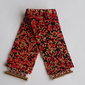Bracciale da donna con perline rosso nero e oro Punto Peyote fatto a mano in perline DELICAS di MIYUKI Bracciale con chiusura scorrevole BOHO Chic