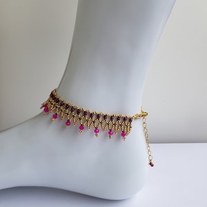 Tobillera Perla Facetada CRSTAL Rosa Rocaille MIYUKI Oro y Fucsia Cierre Ajustable Acero Inoxidable Chapado en Oro Pulsera Hecha a Mano en Oro Fino