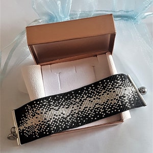 Beaded Bracelet, Black and Silver, Women Men, Handmade on Loom. BOHO Chic cuff. MIYUKI bracelet