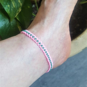 BRACCIALE ALLA Caviglia Bracciale da uomo fatto a mano con perline in rosa e verde Perline MIYUKI Chiusura in acciaio inossidabile