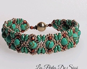 Bracelet Femme Pierre Naturelle Turquoise Vert Bracelet Perlé en Rocaille MIYUKI et Facette de BOHEME Manchette BOHO Chic Bracelet Fait Main