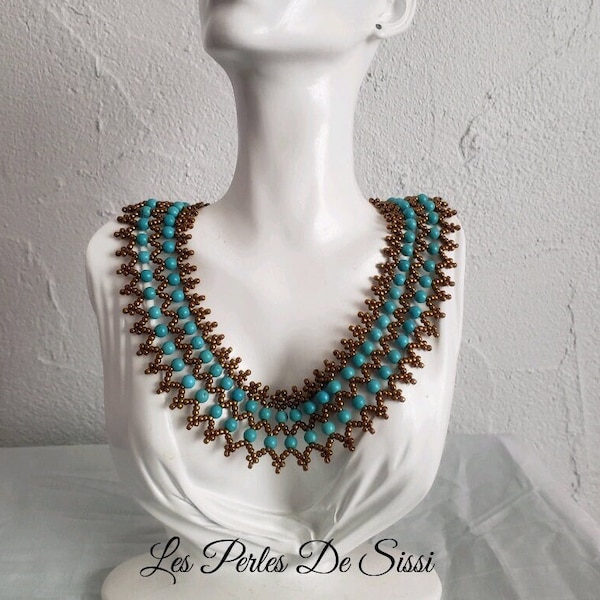 Collier Perlé Turquoise Femme Collier Ras De Cou Collier Tissé Fait Main Bijou