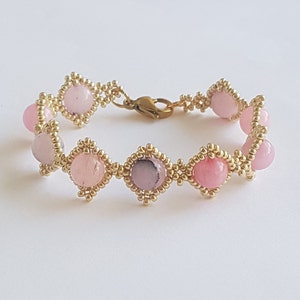 Bracciale rigido CHERRY BLOSSOM e perline MIYUKI intrecciate a mano Chiusura in acciaio inossidabile placcato oro Gioiello in oro fino 23 carati