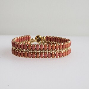 Women&#39;s Men&#39;s Bracelet SUPERDUO Apricot Beads and MIYUKI Seed Beads Golden Adjustable Clasp Golden Stainless Steel BOHO Cuff Handmade Weaving