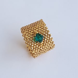 Anello da donna con perline Anello 1 trottola verde smeraldo in puro*CRISTALLO Intreccio fatto a mano in perline DELICAS by MIYUKI Gioiello in oro