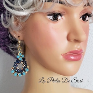 Women's Earrings in Blue Crystal Beads and MIYUKI Seed Beads Stainless Steel Sleeper Handmade Weaving Costume Jewelry