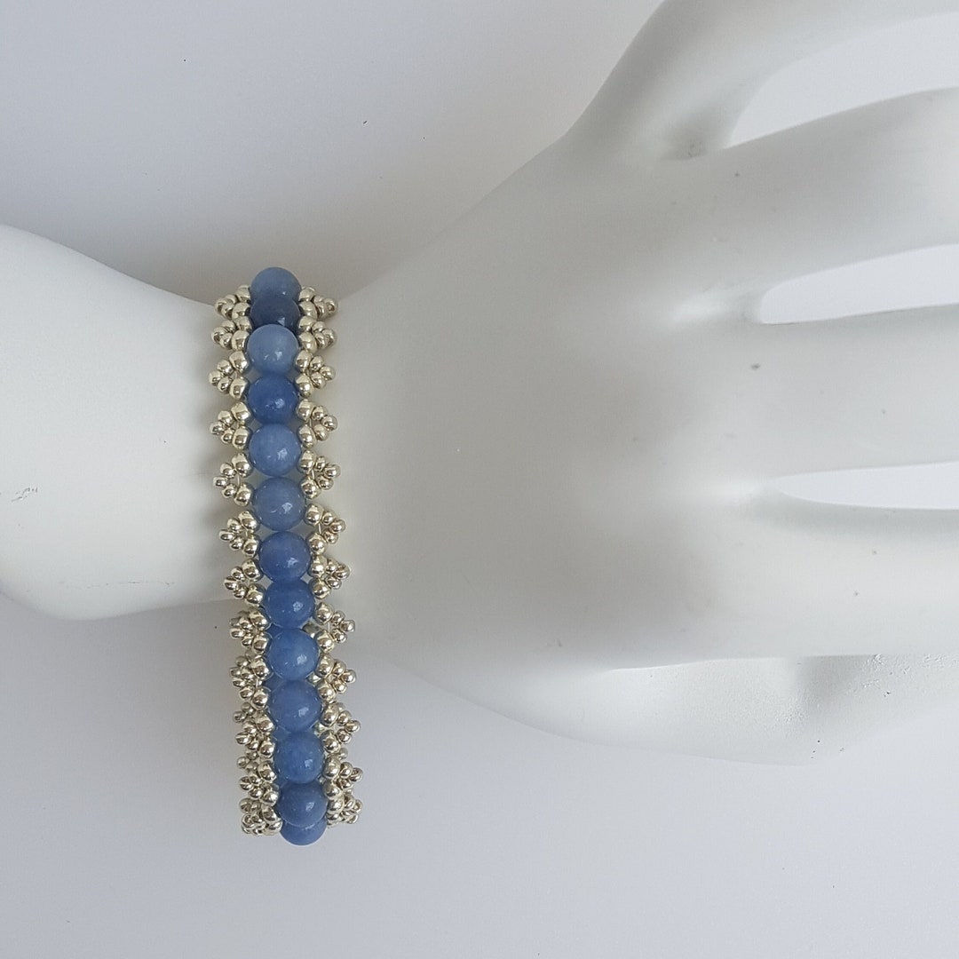 Women's Bracelet Blue AVENTURINE Silver MIYUKI Seed Bead Bracelet ...