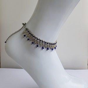 Pulseira feminina de tornozelo cristal azul e prata miyuki semente frisada pulseira artesanal tecelagem ajustável fecho de aço inoxidável