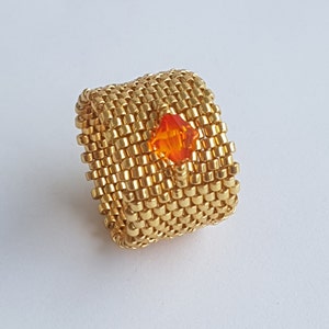 Anello con perline da donna Anello Tessitura fatta a mano 1 trottola CRISTALLO puro Peyote arancione in perline DELICAS MIYUKI, Gioiello