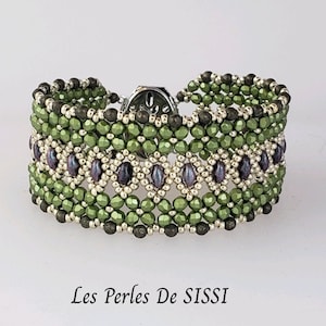 Green and Cream Beaded Bracelet Handmade Boho Faceted Weaving and MIYUKI Seed Beads BOHO Cuff Jewelry for Women