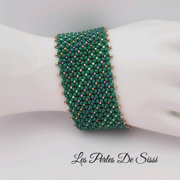 Bracelet Tissé Perlé Femme, Bracelet MIYUKI Fait Main, Vert. Manchette BOHEME Bijou