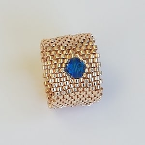 Anello da donna con perline Anello Intreccio di peyote fatto a mano in perline DELICAS MIYUKI 1 Trottola in puro CRISTALLO Gioiello blu Capri