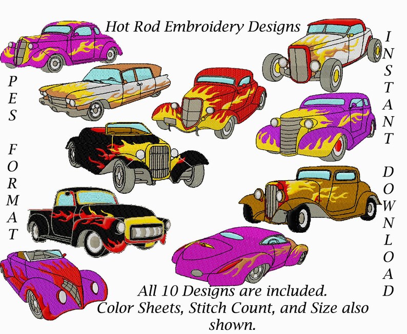 PES Machine Embroidery Designs Hot Rod Collection Digital Download ...