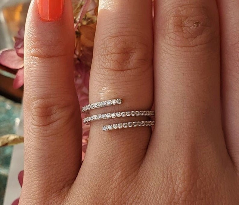 Spiral Wrap Around 1 CT Round Cut Diamond Engagement Wedding Ring 14K White Gold 