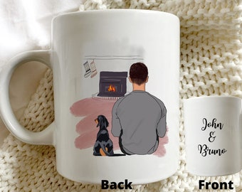 Personalised Dachshund & Boy Mug - Customised Gift, christmas gift for him, christmas gift for dachshund dad, sausage dog gift