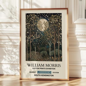 William Morris Moon Forest Print, Botanical Night Scene (A4 to A2) image 1
