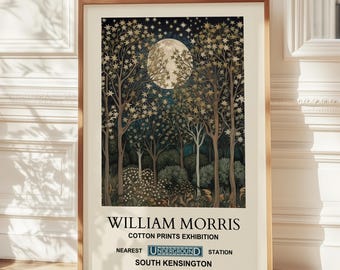 William Morris Moon Forest-print, botanische nachtscène (A4 tot A2)