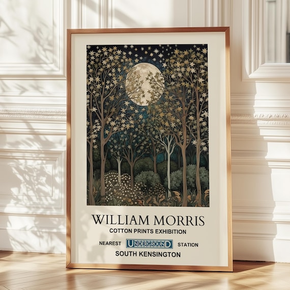 William Morris Moon Forest Print, Botanical Night Scene (A4 to A2)