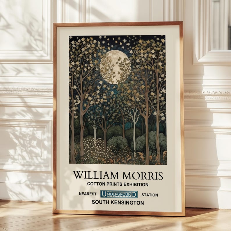 William Morris Moon Forest Print, Botanical Night Scene (A4 to A2) image 1