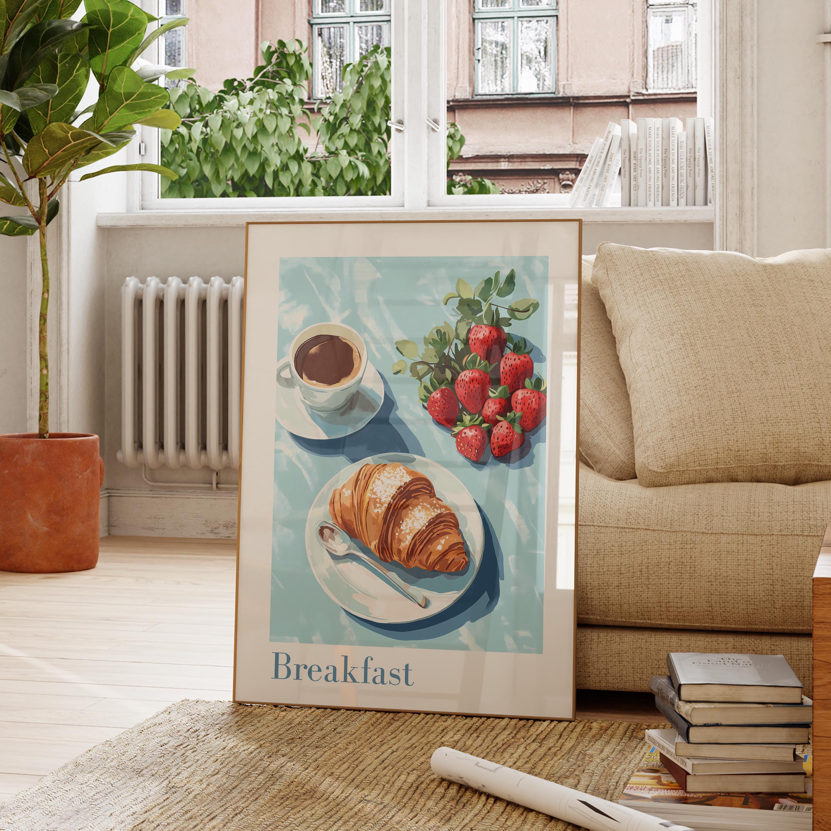 Breakfast Print Breakfast Art Print - Kitchen Art Print, Croissant Wall Art, Coffee ...