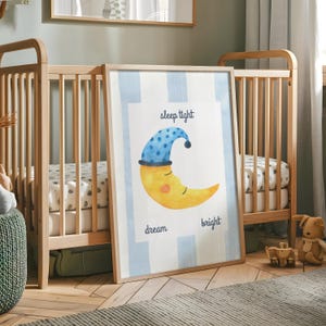 Sleepy Moon Nursery Print - nursery art print, nursery wall art, kids room art print, kids room wall art, blue nursery, boy nursery wall art
