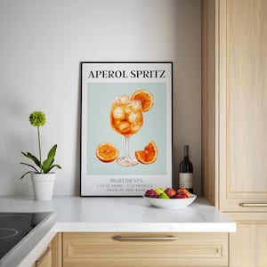 Impresión artística de Aperol Spritz - Póster de cóctel para decoración de carrito de bar / Letrero de bebida exclusiva para fiestas / Letrero de pared moderno / Minimalista, elegante, sofisticado, retro