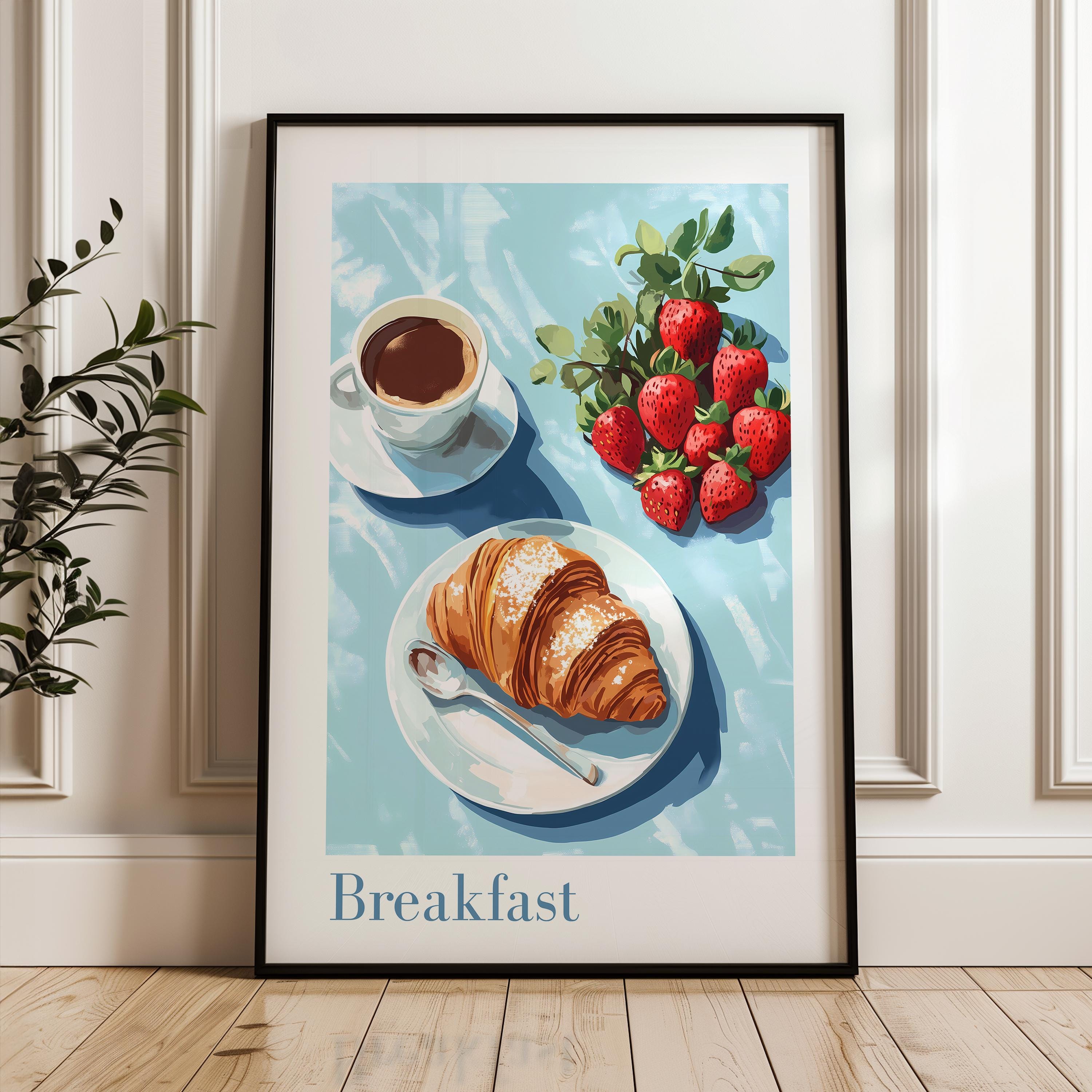 Breakfast Print Breakfast Art Print, Blue Croissant and Coffee (A4, A3, A2 Sizes) - Etsy