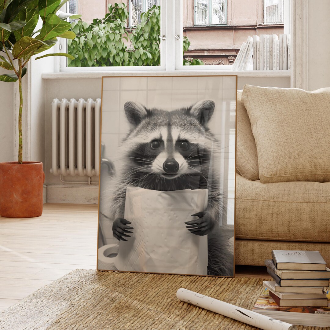 Raccoon Bathroom Art Print - Funny Toilet Wall Decor - Etsy