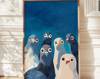 Pigeon Wall Art: Funny Blue Bird Print (Multiple Sizes)