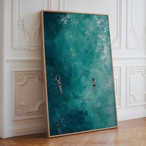 Impresión artística Nadar en el océano: impresión artística azul, impresión artística verde, impresión artística turquesa, arte de pared para nadar, arte de pared del océano